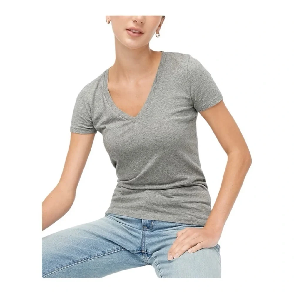 J. CREW-GRAY V NECK TEE-SIZE XXS